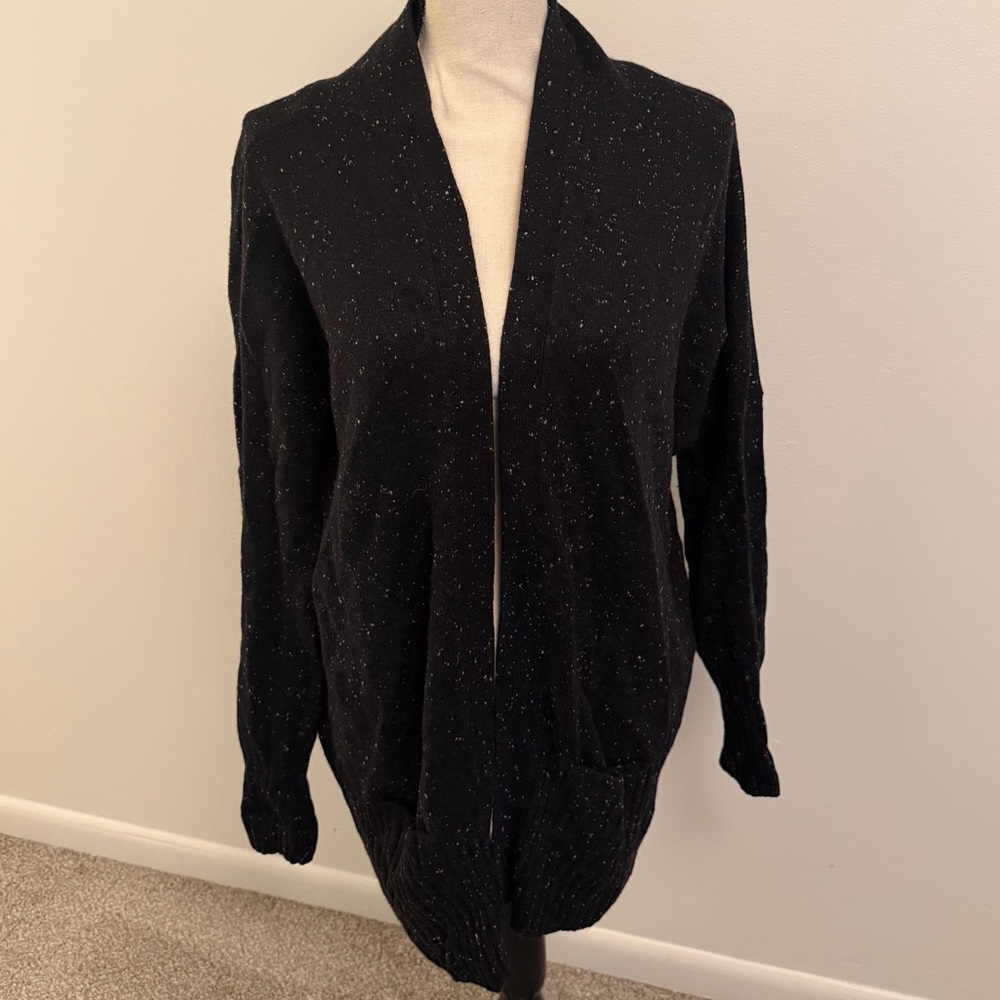 Talula white speckled Black Open Front Sweater